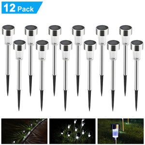 12 Pcs LED Stainless Steel Outdoor Garden Solar Lights