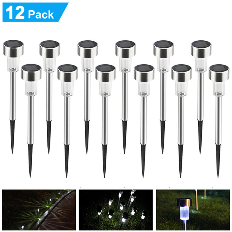 12 Pcs LED Stainless Steel Outdoor Garden Solar Lights