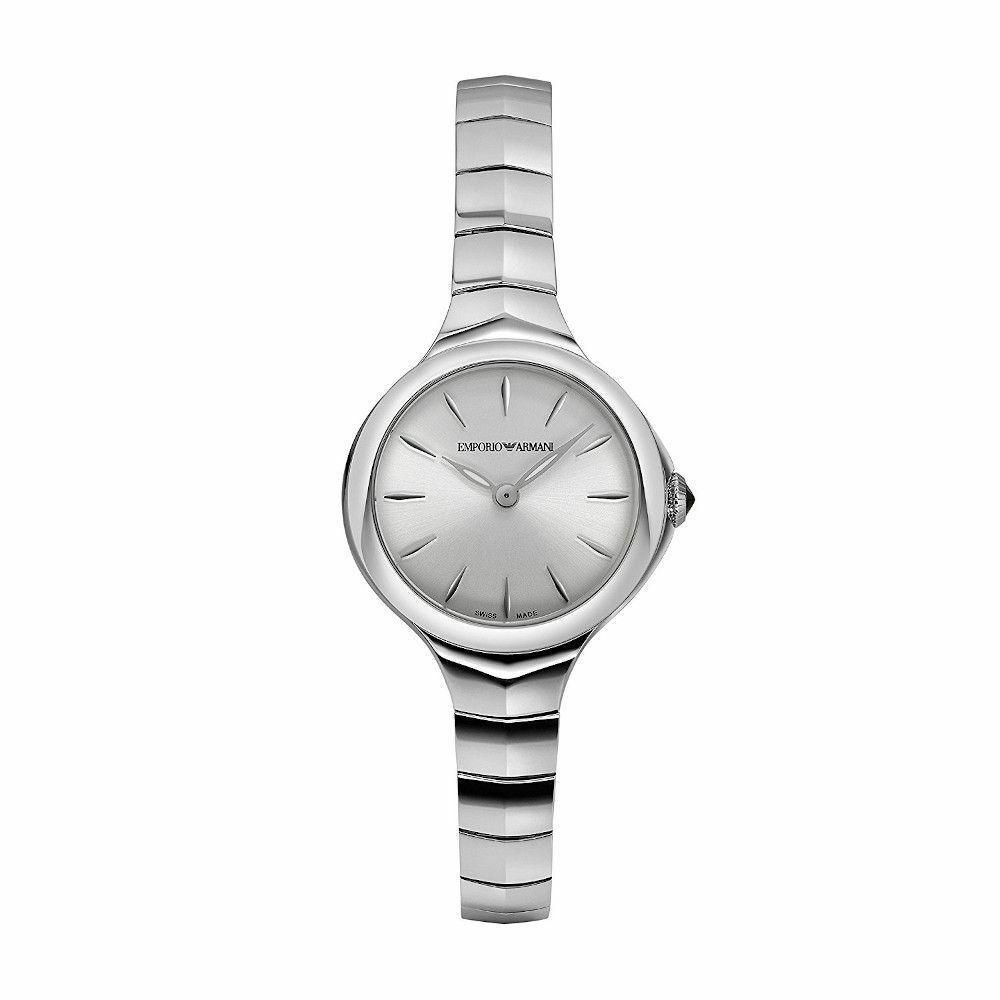 Emporio Armani Women's Swiss Made Silver Tone Bracelet Analog Watch