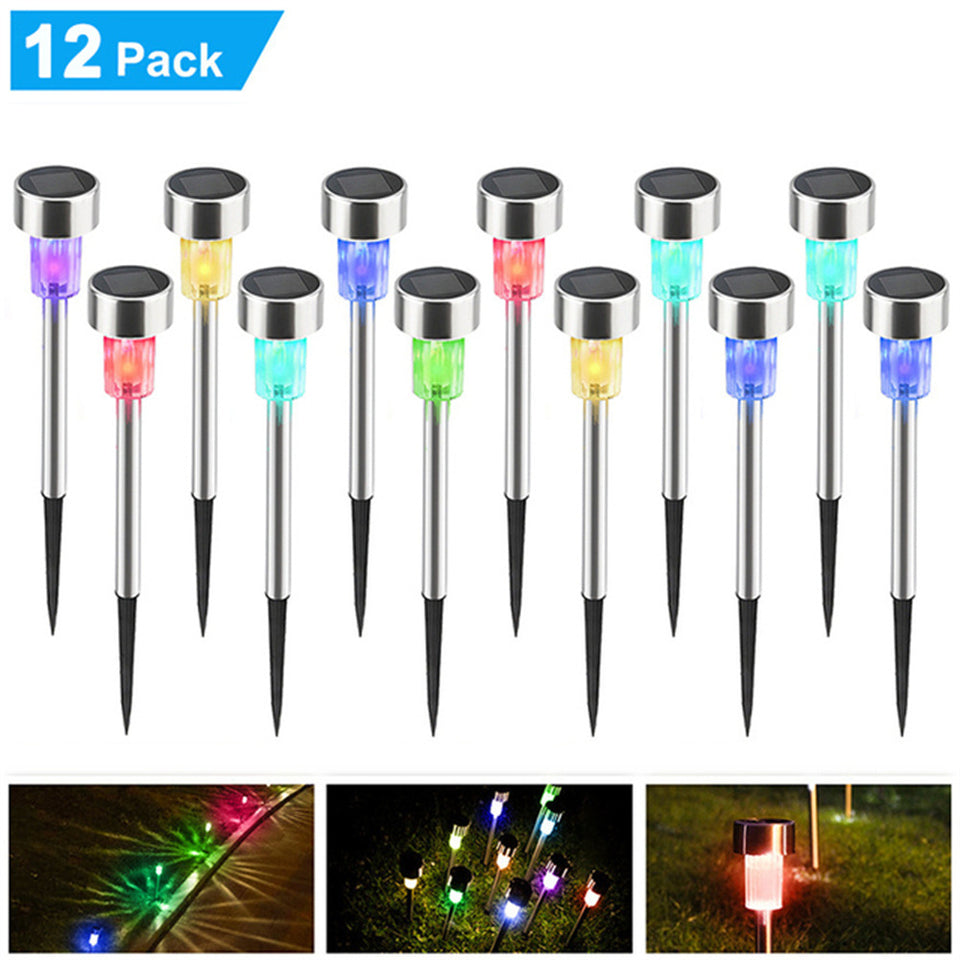 12 Pcs LED Stainless Steel Outdoor Garden Solar Lights