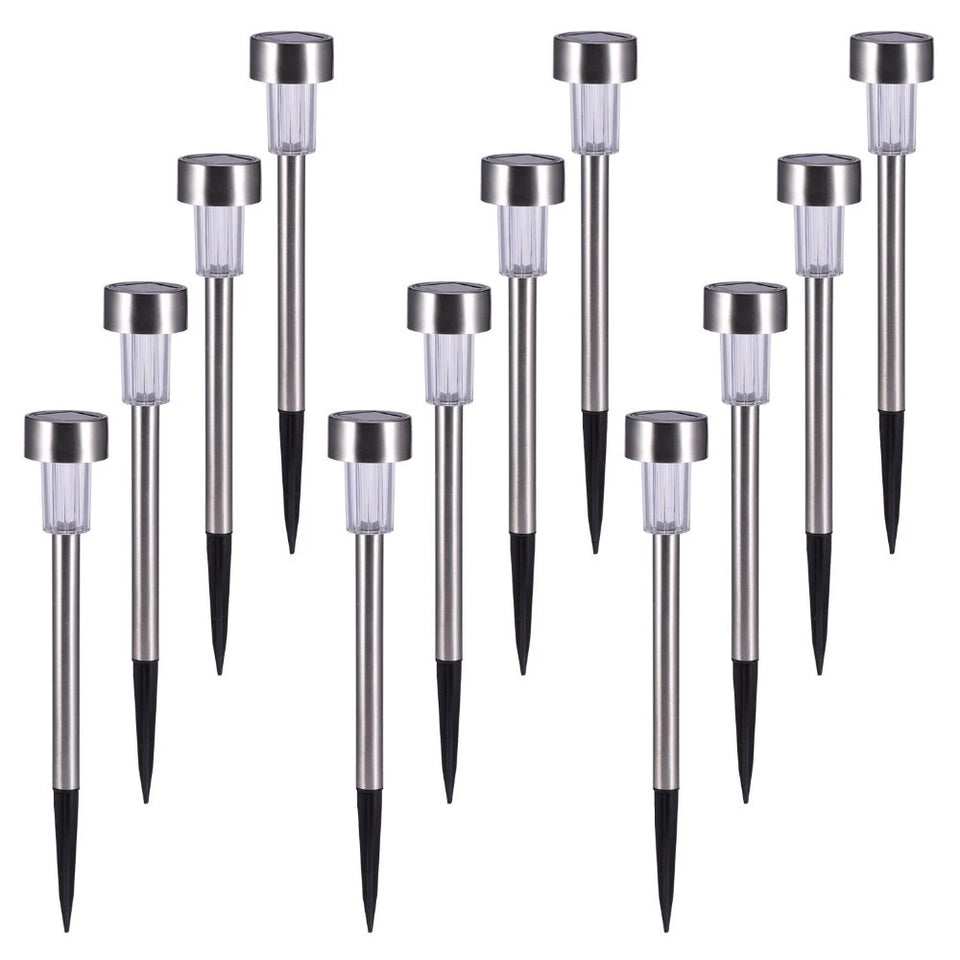 12 Pcs LED Stainless Steel Outdoor Garden Solar Lights