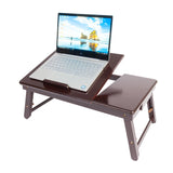 Laptop Desk Table Adjustable 100% Bamboo Foldable Breakfast Serving Bed Tray w' Tilting Top Drawer