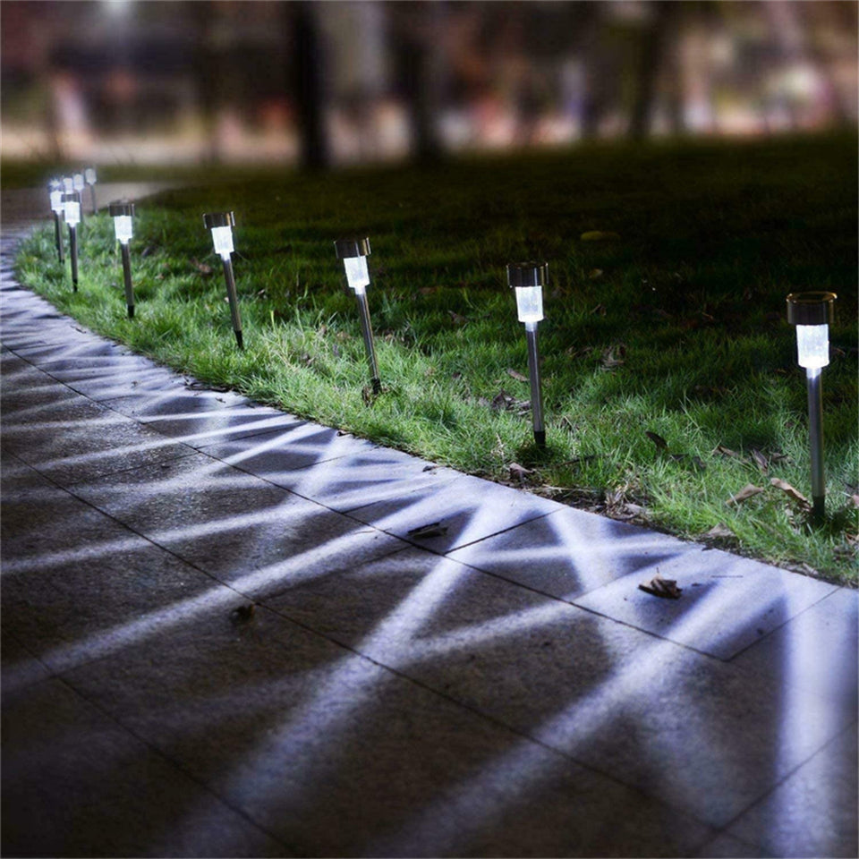 12 Pcs LED Stainless Steel Outdoor Garden Solar Lights