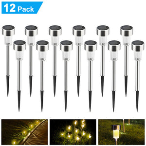 12 Pcs LED Stainless Steel Outdoor Garden Solar Lights